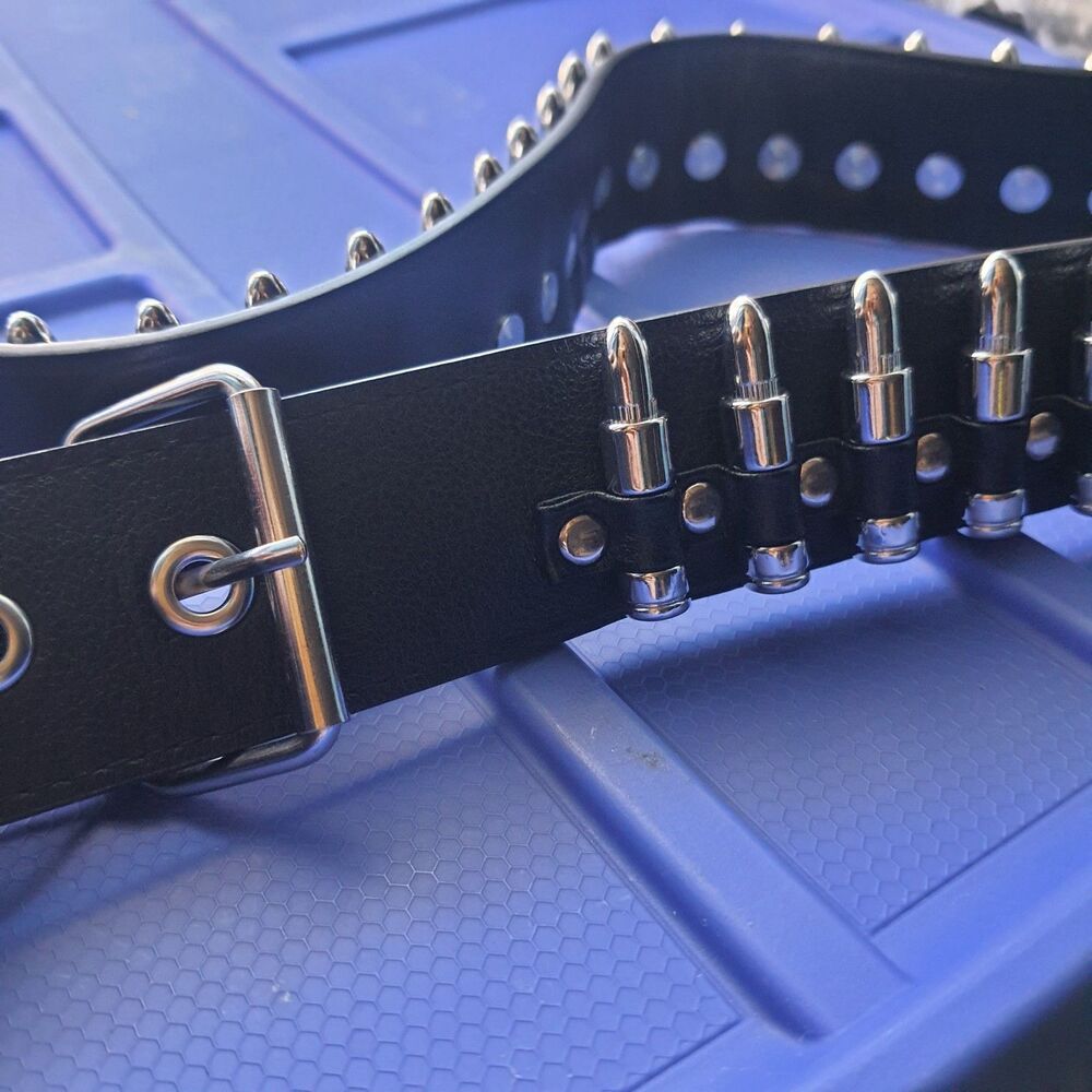 Punk Rock Rivet Faux Silver Bullet Belt Size 2XL 39 To 46" Waist Grunge Y2K